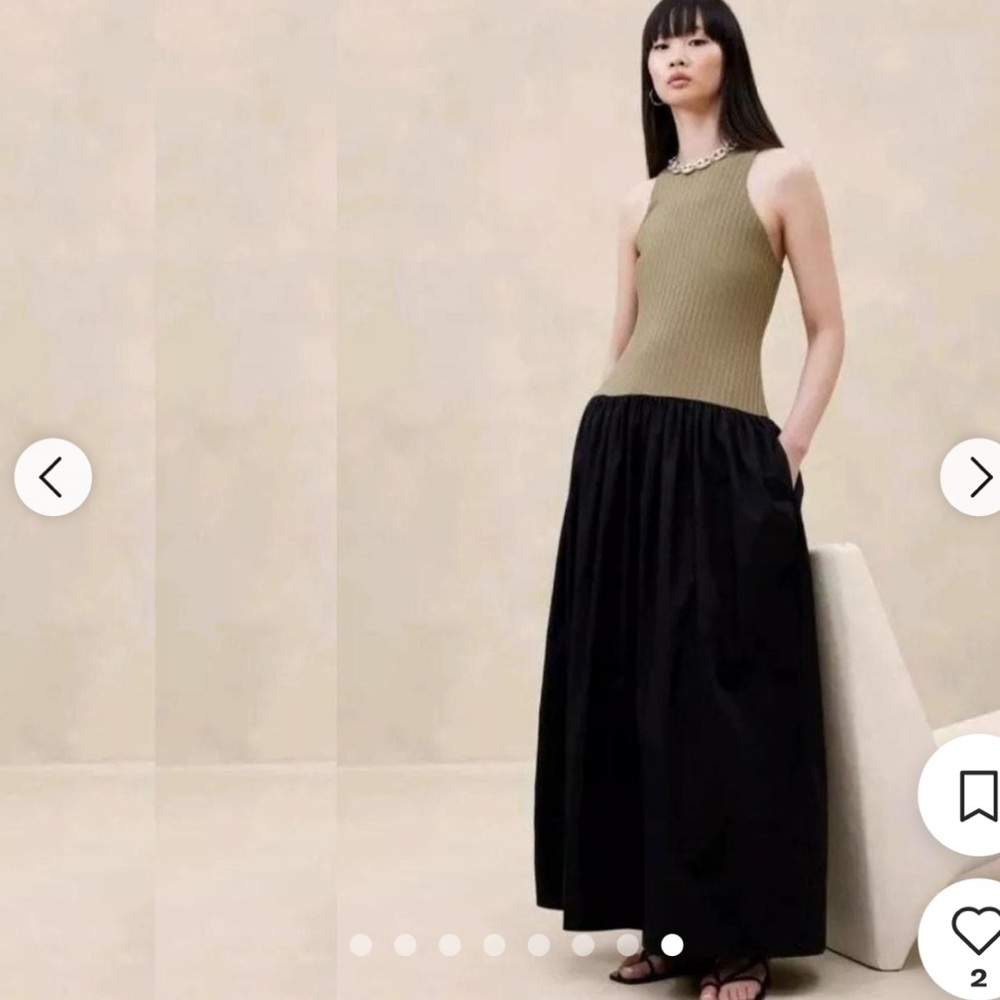 Banana Republic Olive Green Ribbed Halter Top Black Maxi Skirt Dress